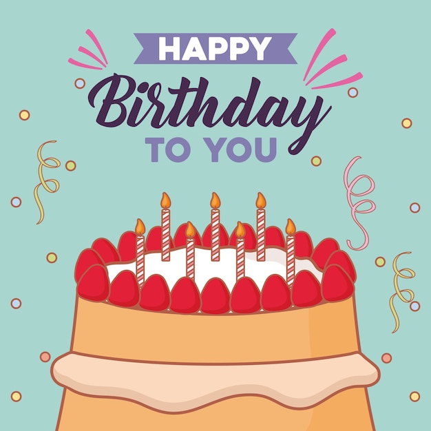Premium Vector | Happy birthday card with birthday cake with candles