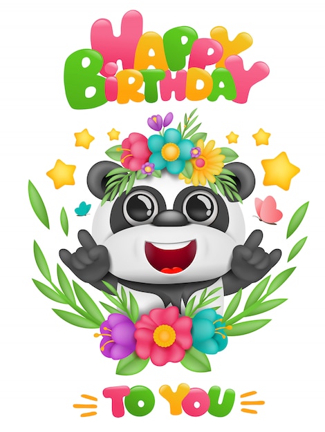 Download Happy birthday card with cartoon panda kawaii character in ...