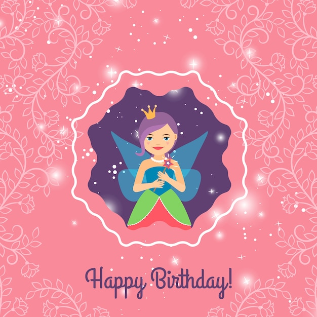 Download Premium Vector | Happy birthday card with cartoon princess
