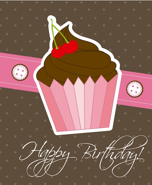 Premium Vector | Happy birthday card with cup cake vector illustration