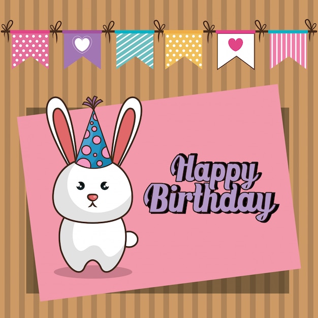 Download Happy birthday card with cute bunny | Free Vector