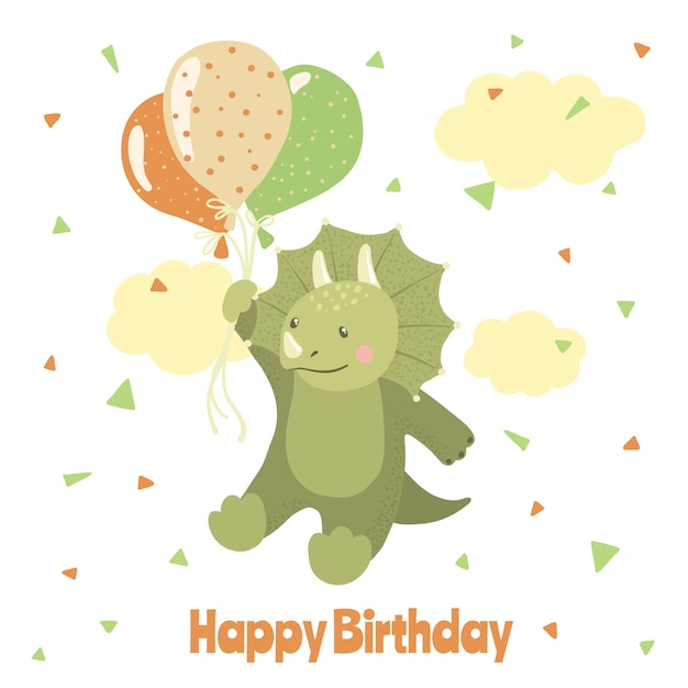 Download Happy birthday card with cute cartoon dinosaur. | Premium ...