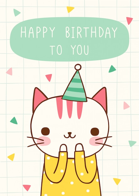 Download Happy birthday card with cute cat in flat style | Premium ...