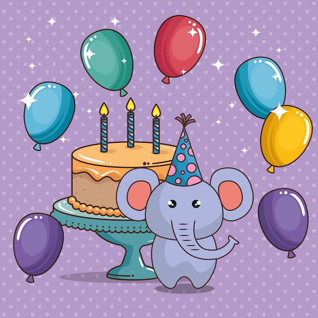 Download Happy birthday card with cute elephant Vector | Free Download