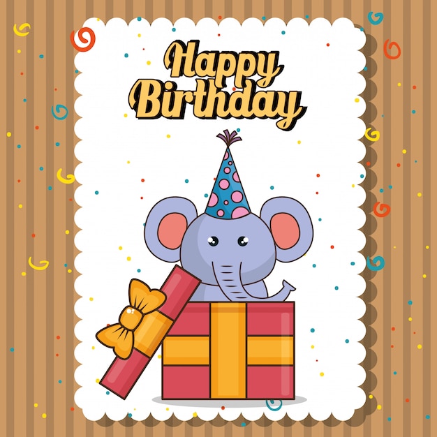 Download Happy birthday card with cute elephant Vector | Free Download