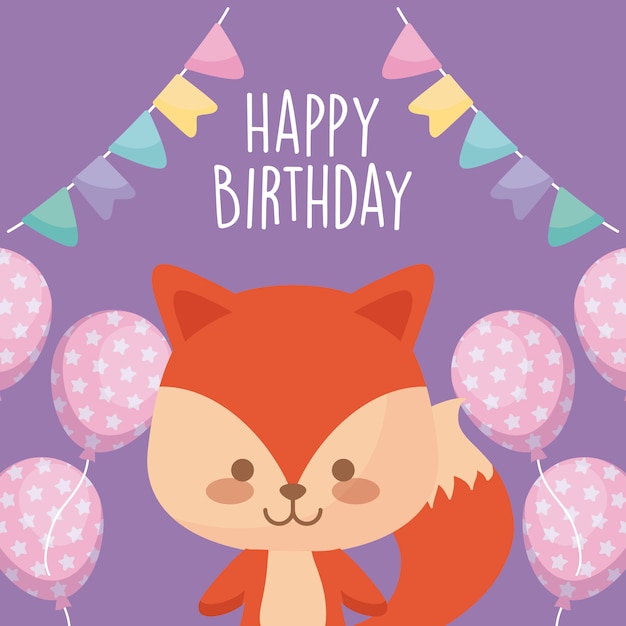 Premium Vector | Happy birthday card with cute fox