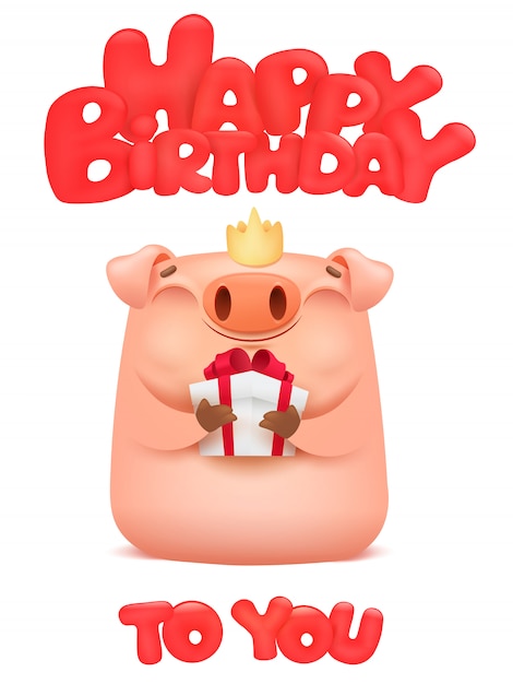 Download Happy birthday card with cute pig cartoon emoji character ...