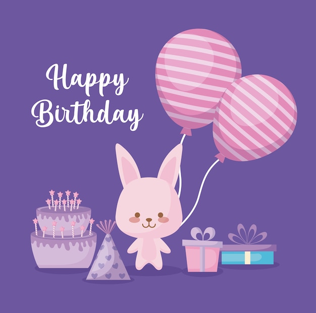 Premium Vector | Happy birthday card with cute rabbit