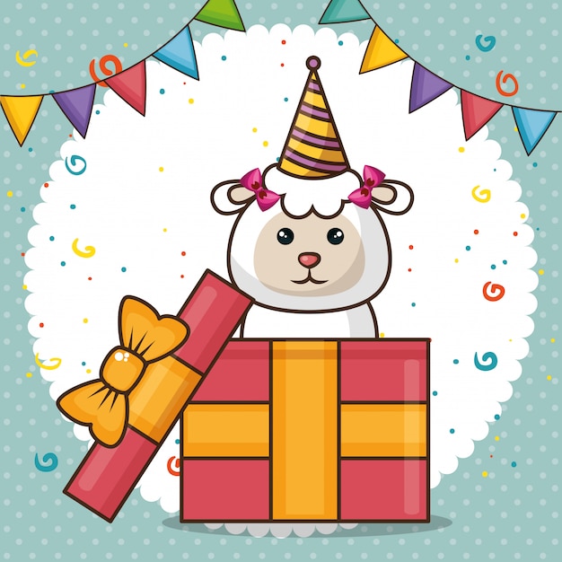 Download Happy birthday card with cute sheep Vector | Free Download