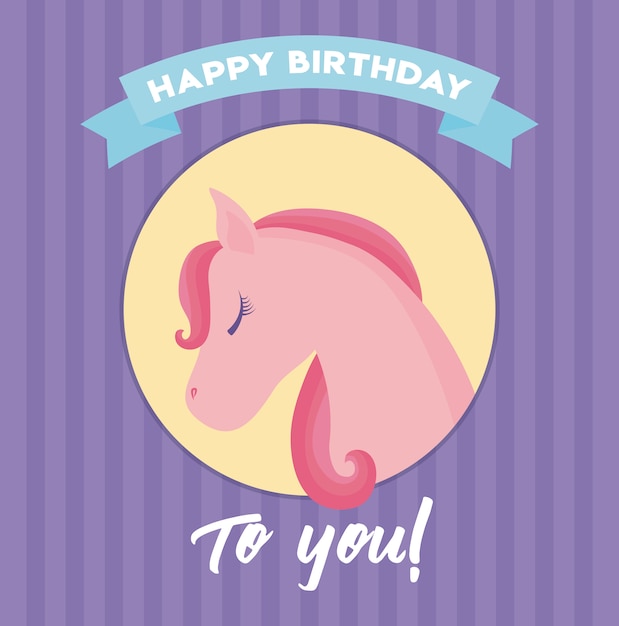 Download Happy birthday card with cute unicorn head Vector ...