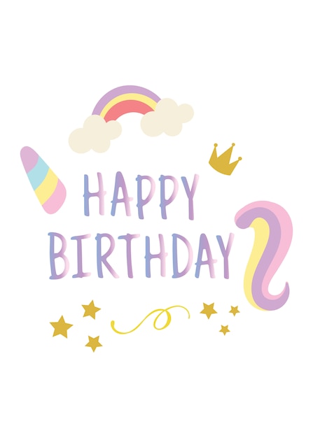 Premium Vector Happy Birthday Card With Cute Unicorn