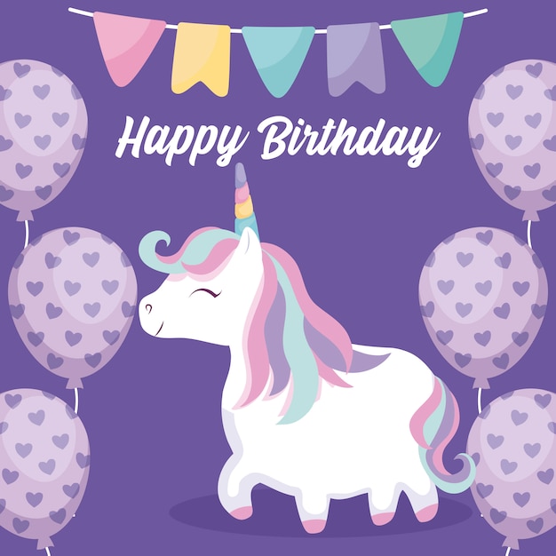 Premium Vector Happy Birthday Card With Cute Unicorn