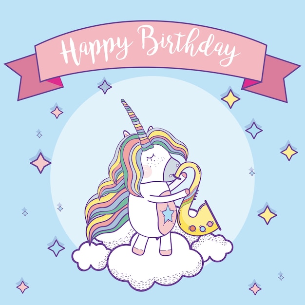 Download Happy birthday card with cute unicorns fantasy cartoons ...