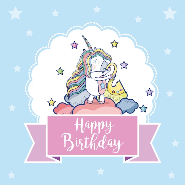 Premium Vector | Happy birthday card with cute unicorns fantasy cartoons