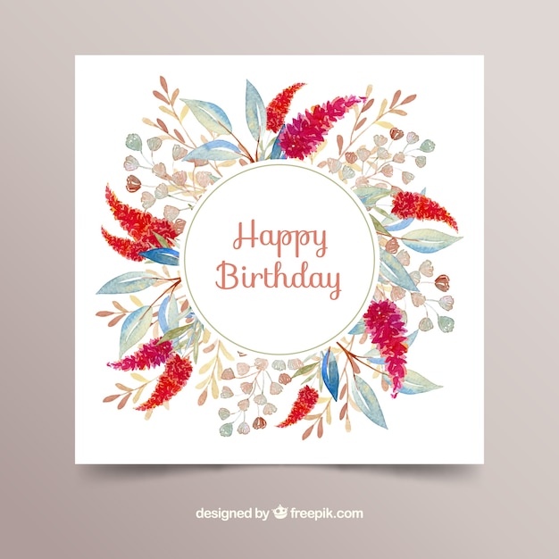 Happy birthday card with flowers in watercolor
style