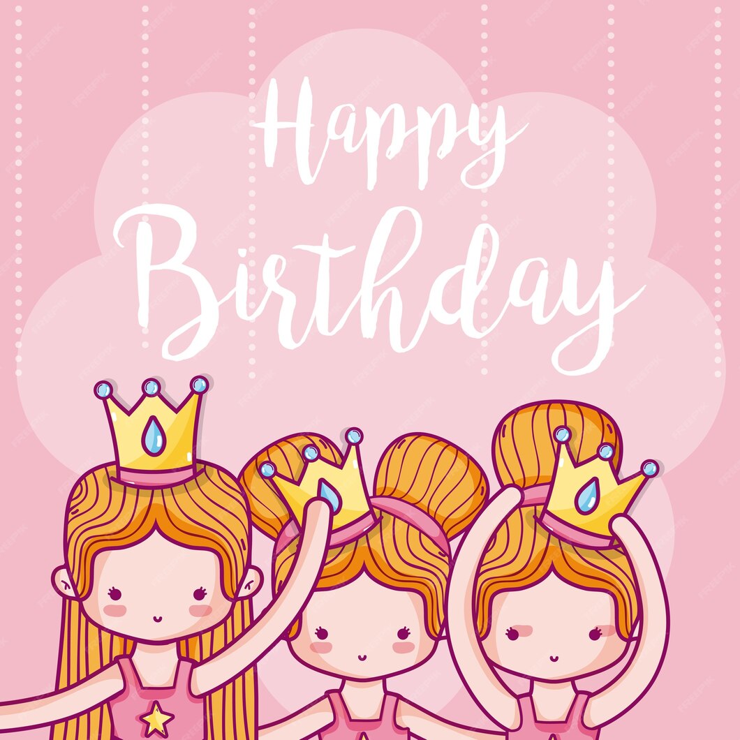 Premium Vector | Happy birthday card with girls ballet dancers