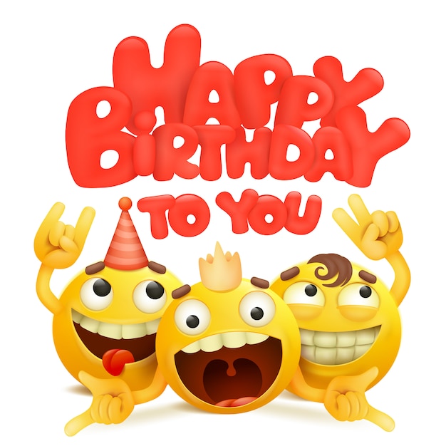 Download Premium Vector | Happy birthday card with group of emojis ...