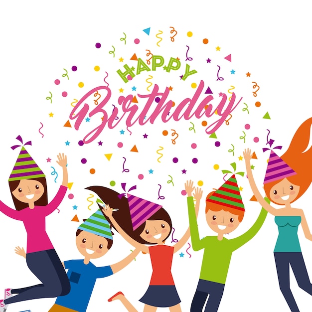 Premium Vector | Happy birthday card with happy people icons