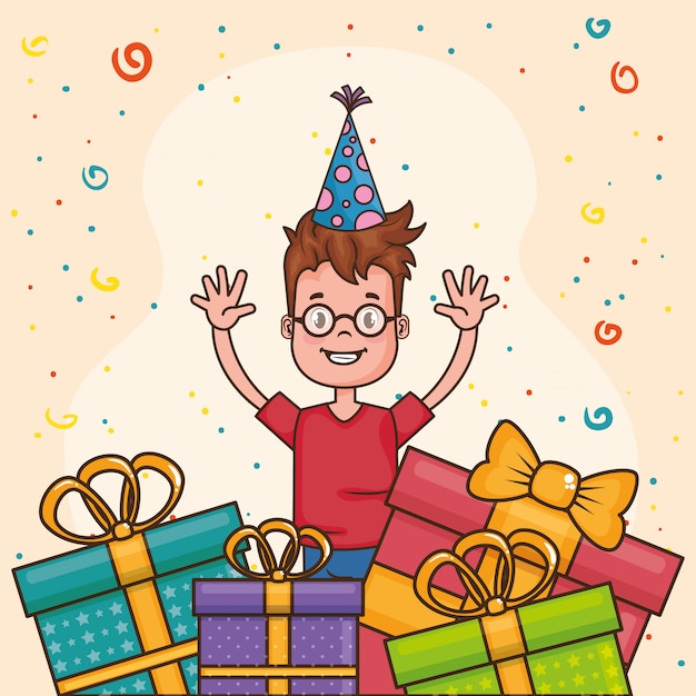 Download Happy birthday card with little boy Vector | Free Download