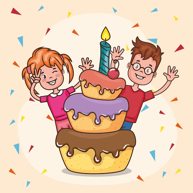 Download Free Vector | Happy birthday card with little kids