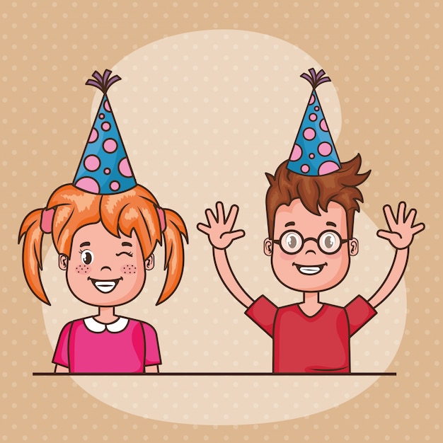 Happy Birthday Card With Little Kids Free Vector