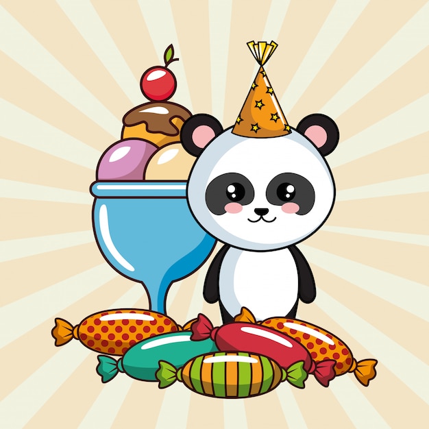 Download Happy birthday card with panda bear Vector | Premium Download