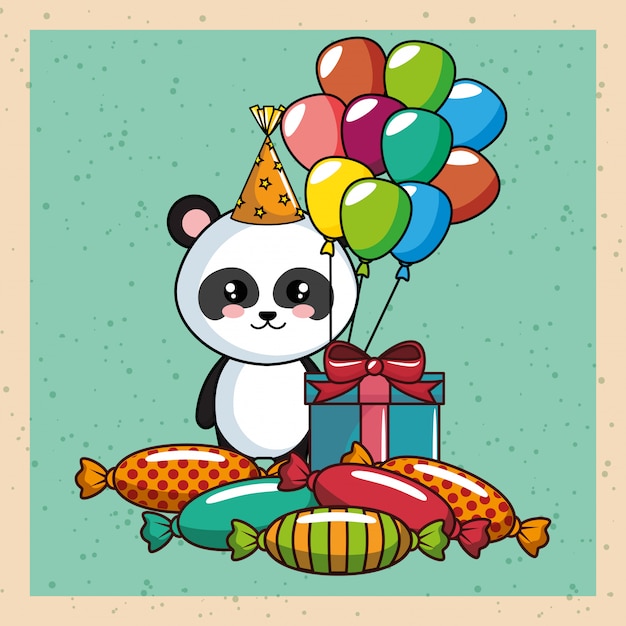 Download Happy birthday card with panda bear | Premium Vector