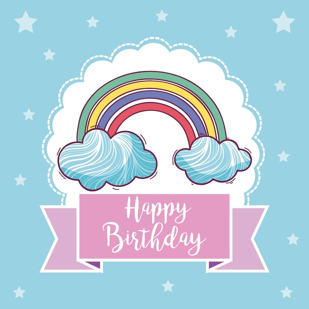 Download Happy birthday card with rainbow | Premium Vector