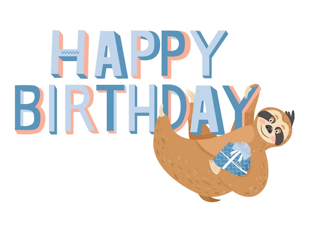 Download Happy birthday card with sloth Vector | Premium Download