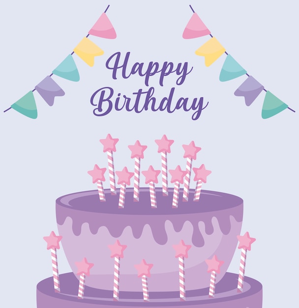 Premium Vector | Happy birthday card with sweet cake