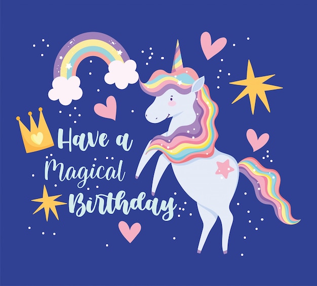 Premium Vector | Happy birthday card with unicorn with rainbow hair
