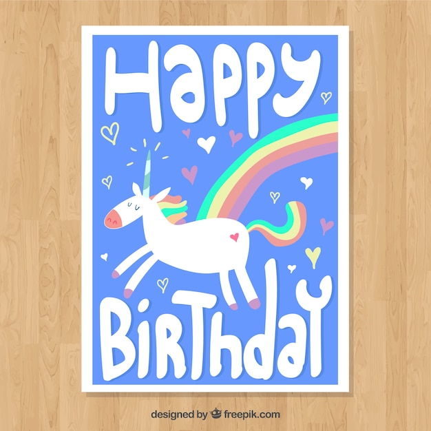 Download Happy birthday, card with a unicorn Vector | Free Download