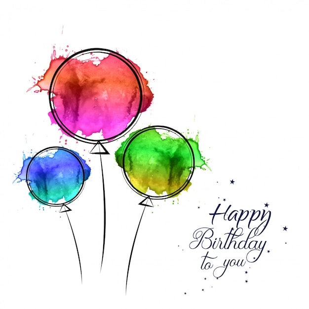 Happy birthday card with watercolor hand drawn balloons