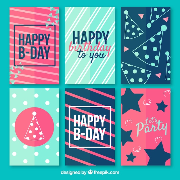 Happy birthday cards collection in flat
style