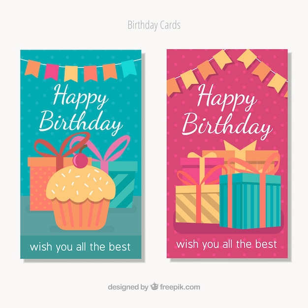 Free Vector | Happy birthday cards in flat design