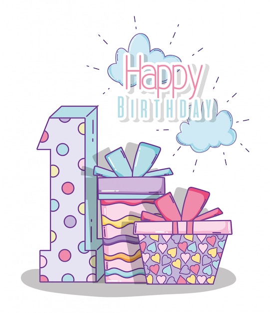 Happy birthday celebrate one year with presents Vector | Premium Download