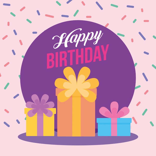 Premium Vector | Happy birthday celebration card with gifts illustration