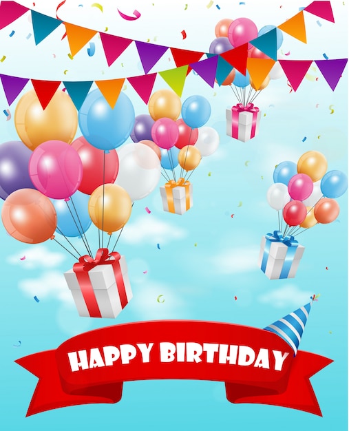 Download Happy birthday celebration with colorful balloon and ...