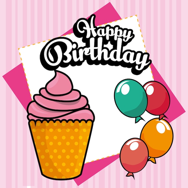Premium Vector | Happy birthday cupcake card
