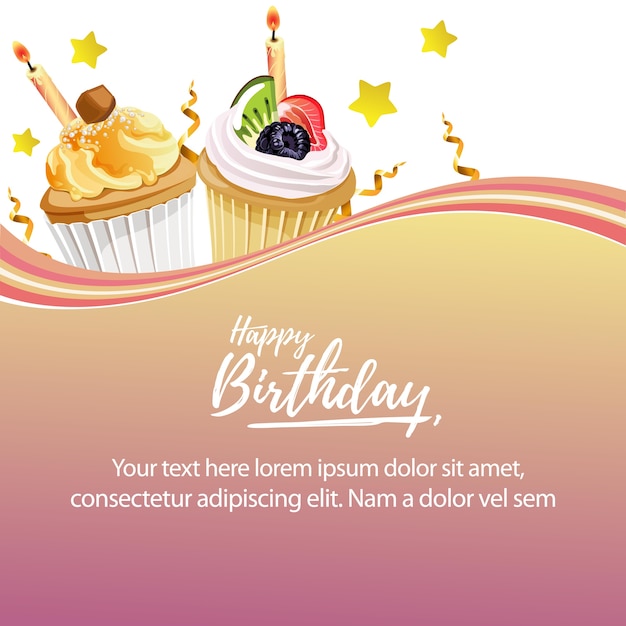 Happy birthday cupcakes template Vector Premium Download