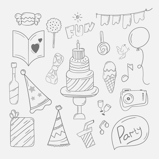 Premium Vector Happy Birthday Doodle Background In Hand Drawn Sketch