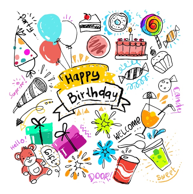 Premium Vector Happy Birthday Doodle