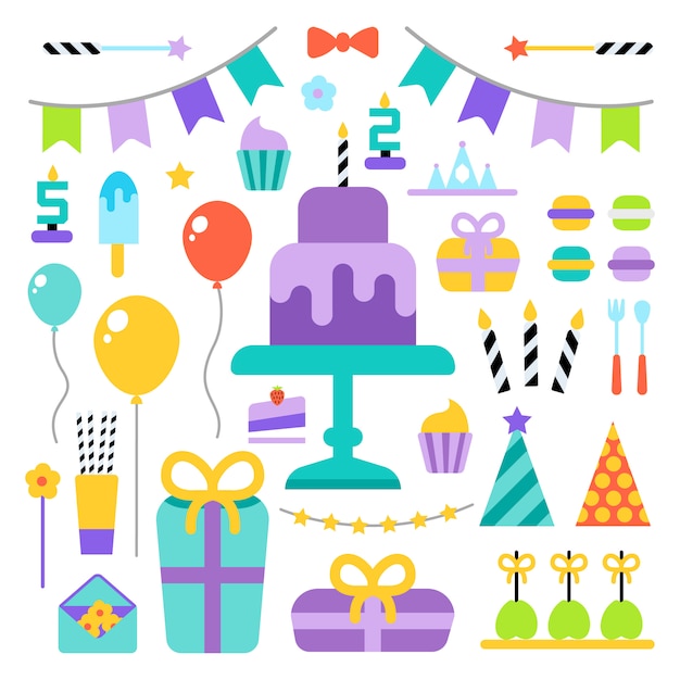 Free Vector | Happy Birthday Flat Icons Set