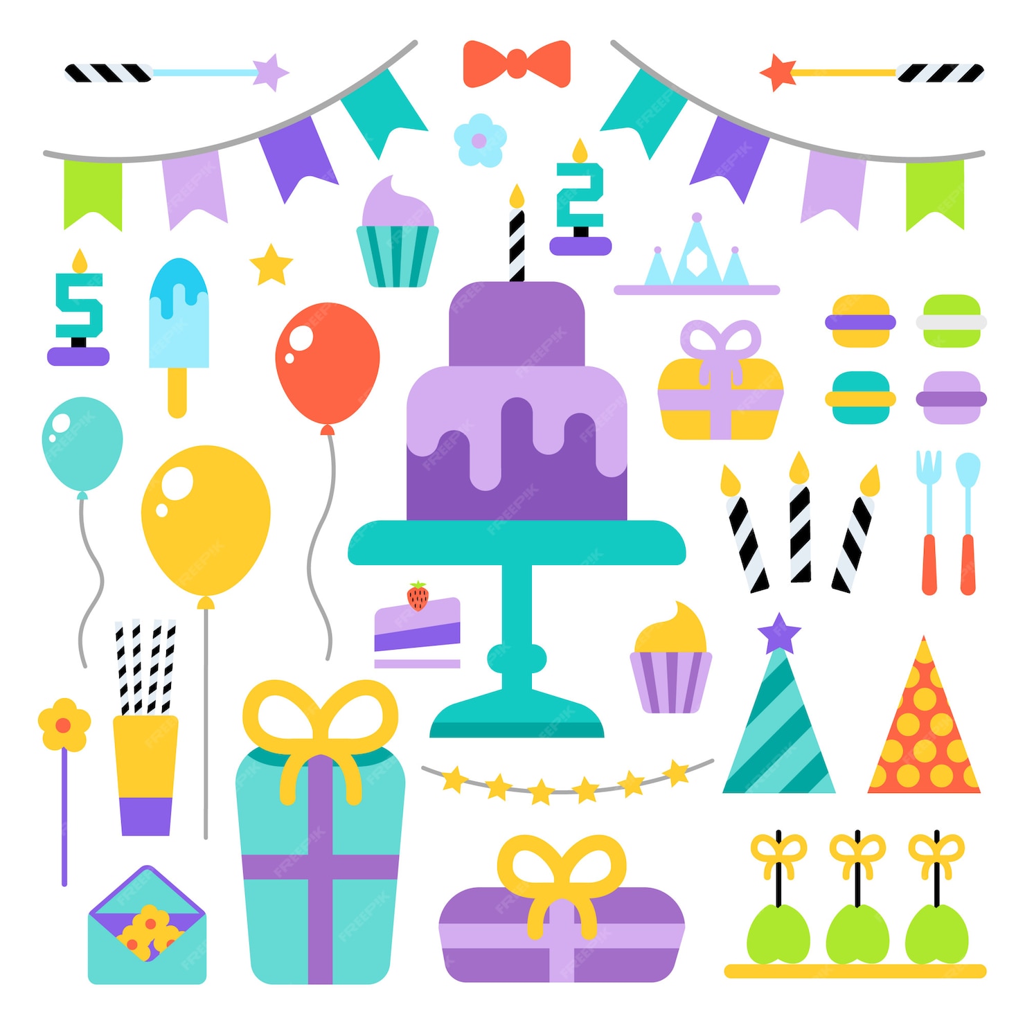 Free Vector | Happy birthday flat icons set