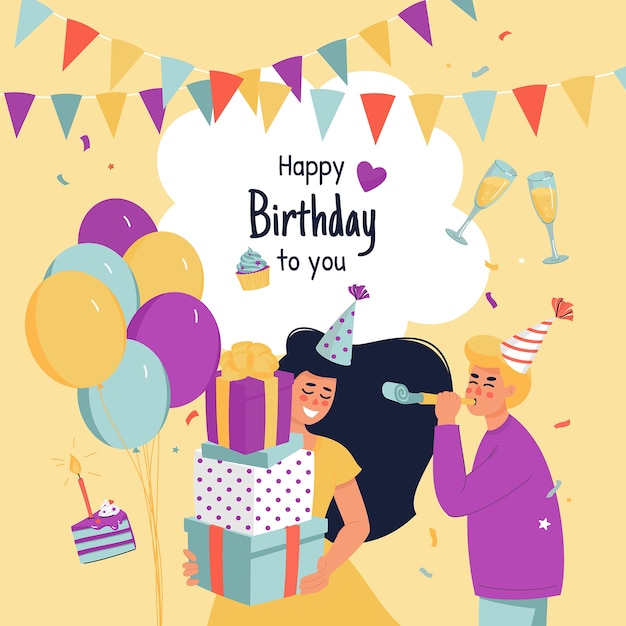 Premium Vector | Happy birthday flat illustration design