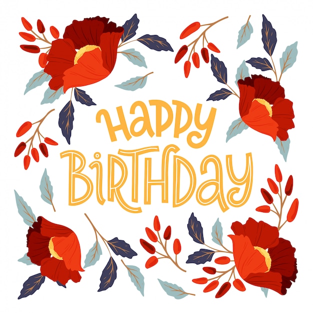 Happy birthday floral frame card | Premium Vector