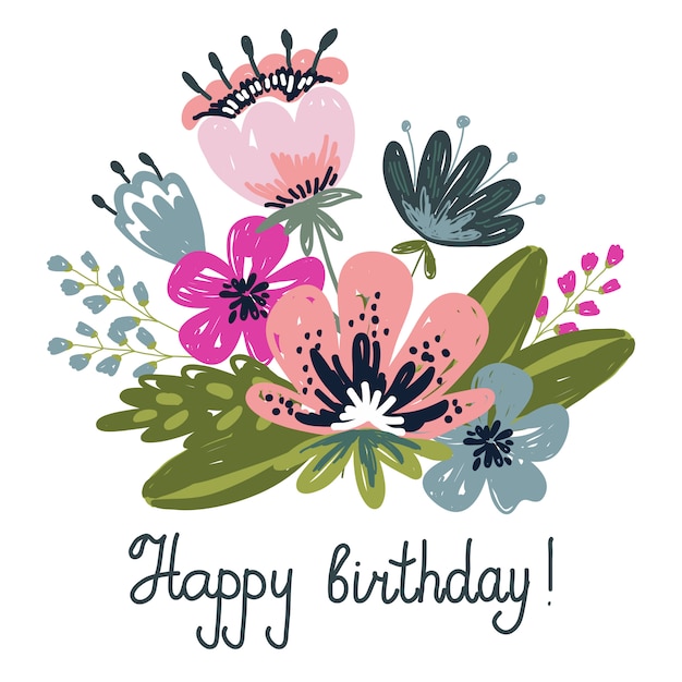 Premium Vector | Happy birthday. flowers and leaves arrangements