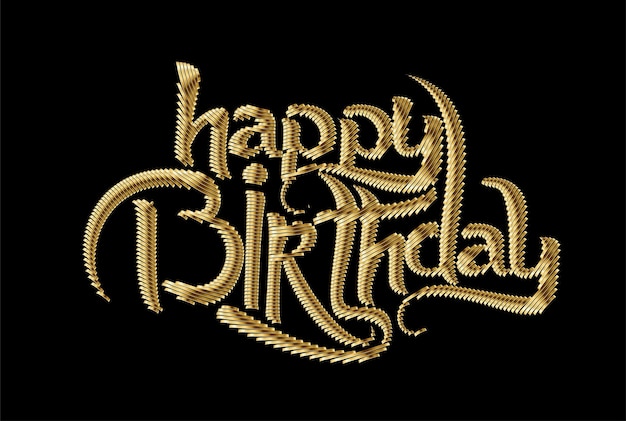 Premium Vector | Happy birthday gold text made of handwriting vector ...