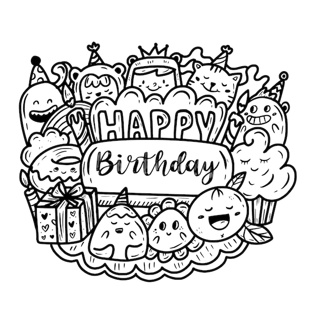 Download Happy birthday greeting card doodle | Premium Vector