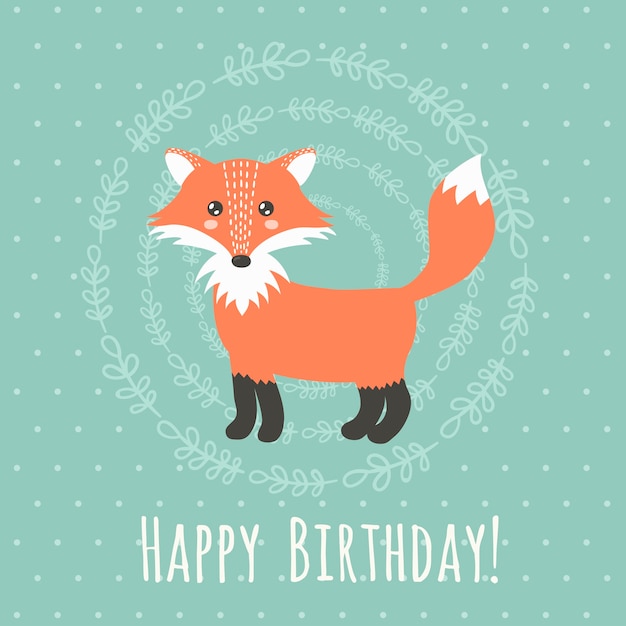 Premium Vector | Happy birthday greeting card with a cute fox. vector ...